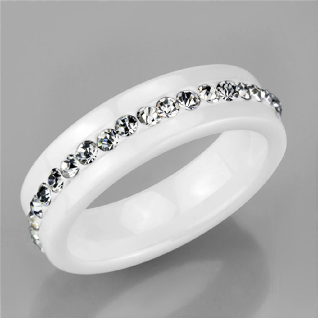 3W968 High Polished Stainless Steel Ring featuring a white ceramic center stone, showcasing a sleek and elegant design.