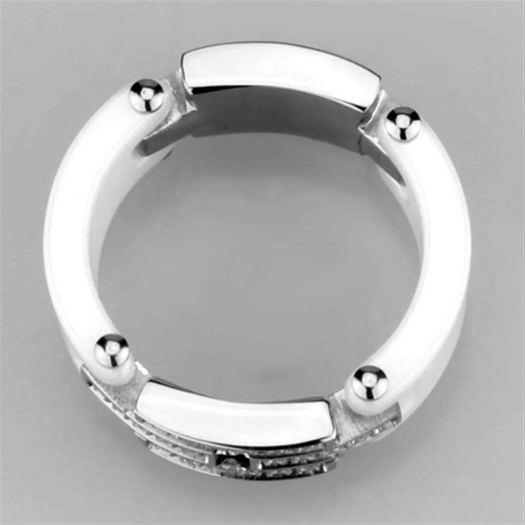 3W977 High Polished Stainless Steel Ring featuring a white ceramic center stone, showcasing a sleek and elegant design.