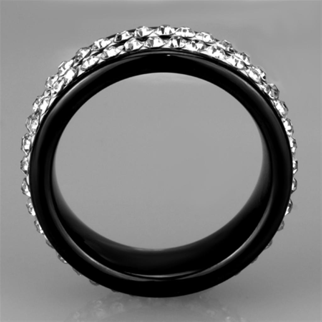 3W971 High Polished Stainless Steel Ring featuring a Jet Ceramic Center Stone, showcasing a sleek and modern design.