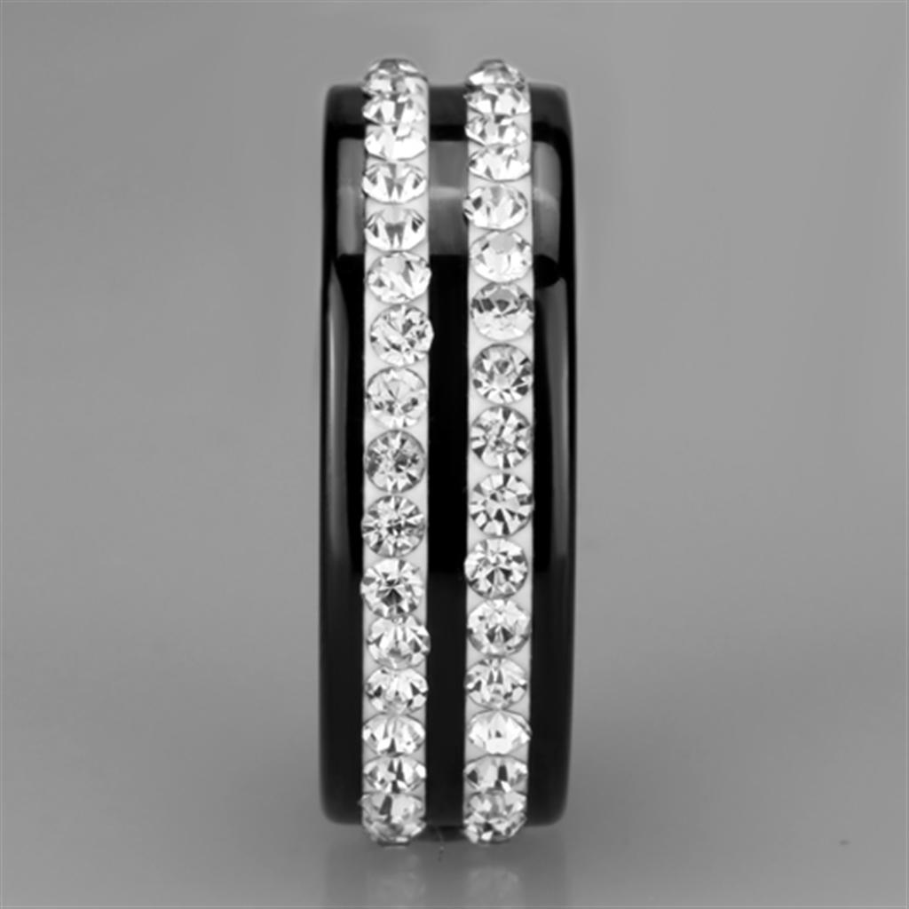 3W971 High Polished Stainless Steel Ring featuring a Jet Ceramic Center Stone, showcasing a sleek and modern design.