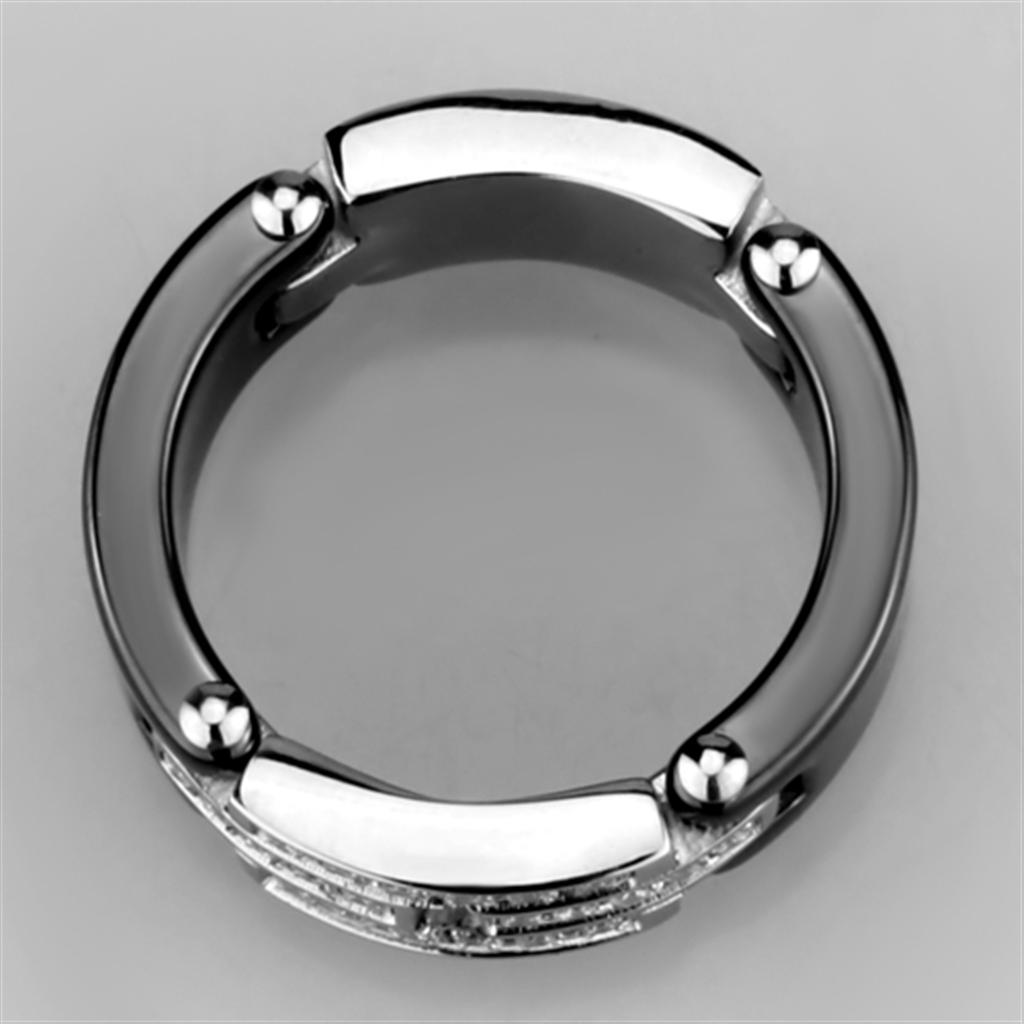 3W976 High Polished Stainless Steel Ring featuring a Jet Black Ceramic Center Stone, showcasing a sleek and modern design.