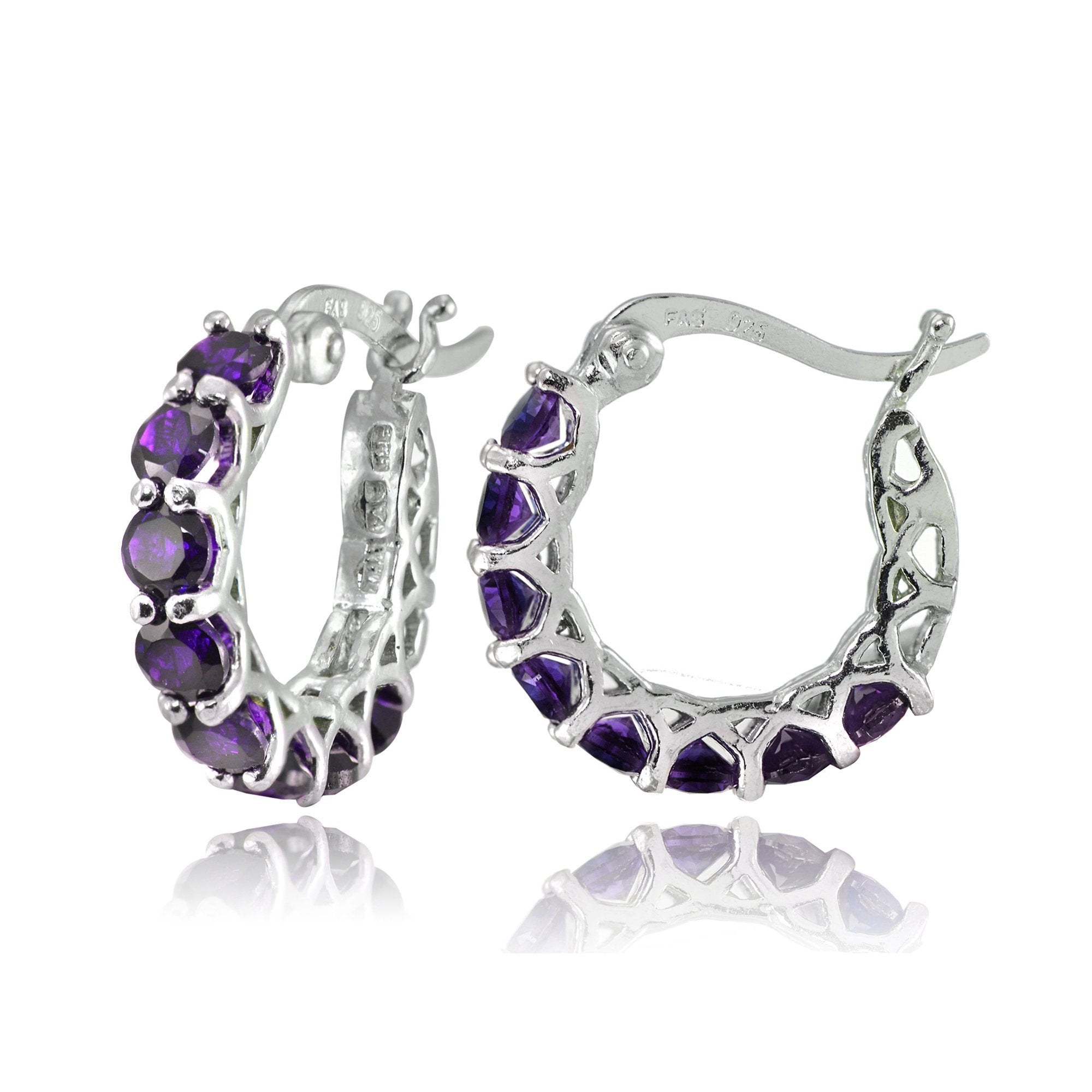 Elegant 4.00 CT Amethyst Gemstone Hoop Earrings in 18K White Gold, featuring a French lock closure and a stunning purple hue.