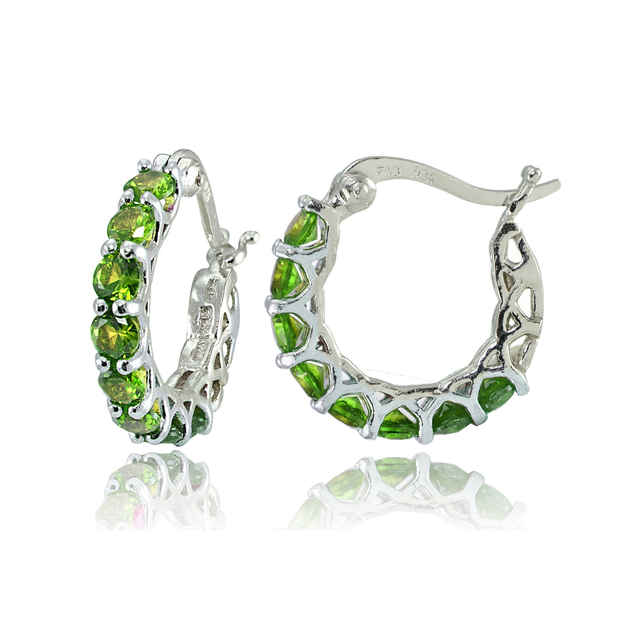 Elegant 4.00 CT Peridot Gemstone Hoop Earrings in 18K White Gold, showcasing vibrant green stones and a French lock design.