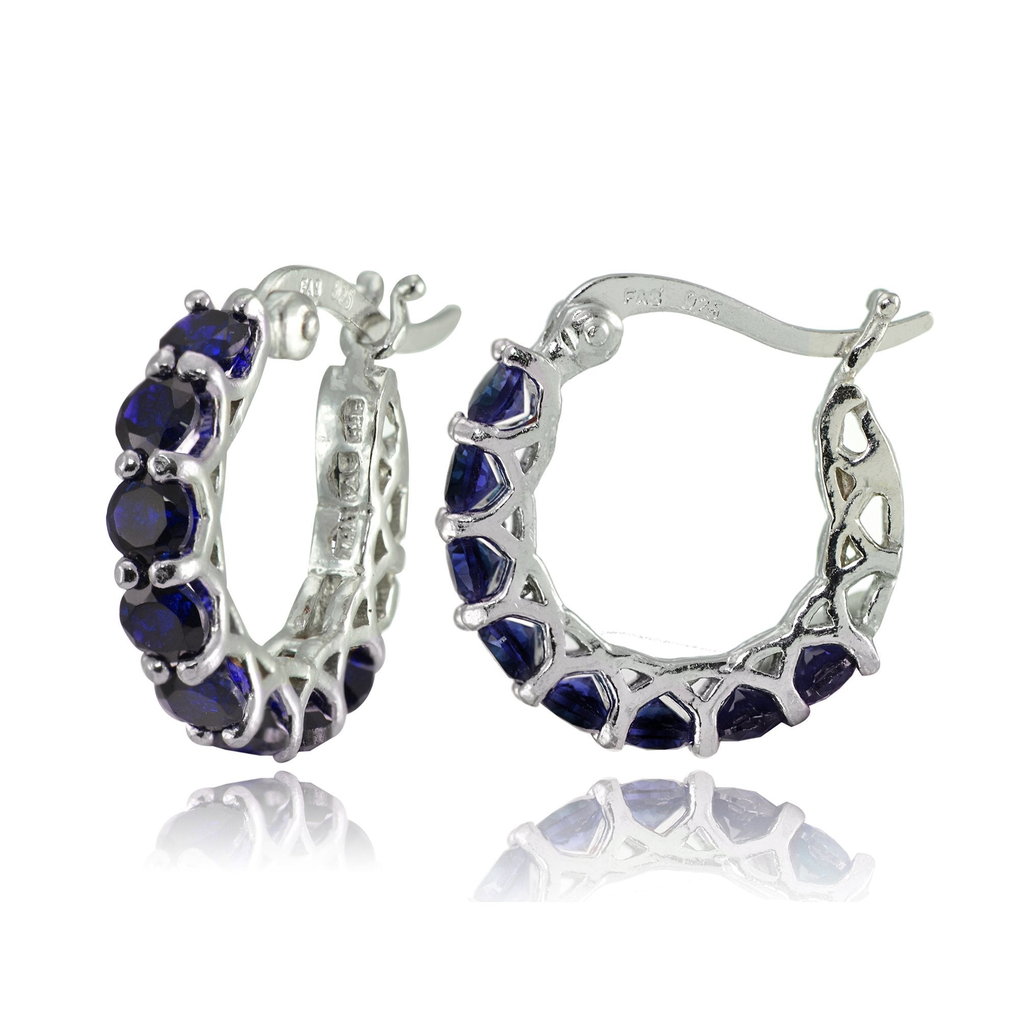 Elegant 4.00 CT Sapphire Gemstone Hoop Earrings in 18K White Gold, showcasing a stunning design with a secure French lock closure.