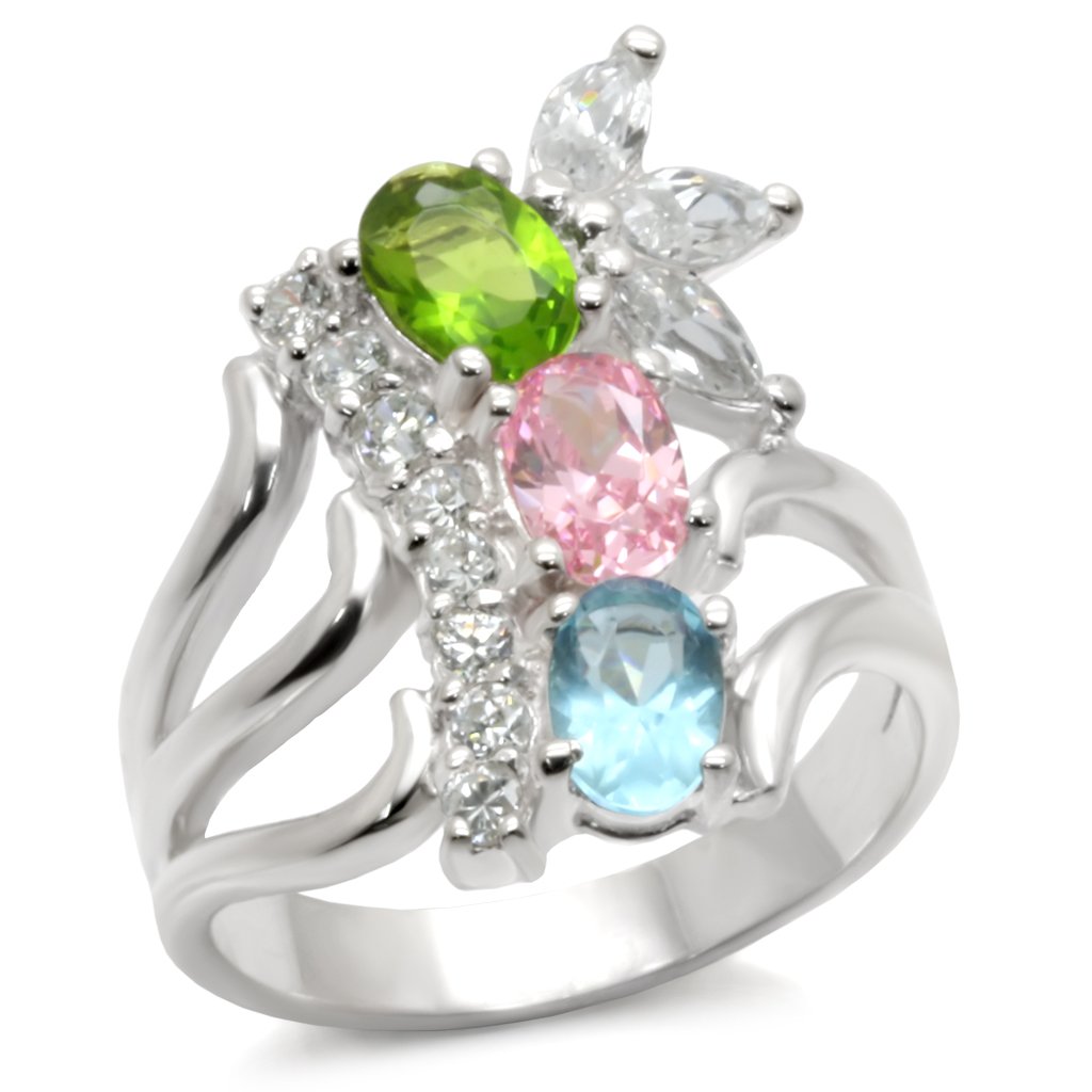 High-Polished 925 Sterling Silver Ring featuring a multi-colored AAA Grade CZ stone, showcasing its elegant design and shine.