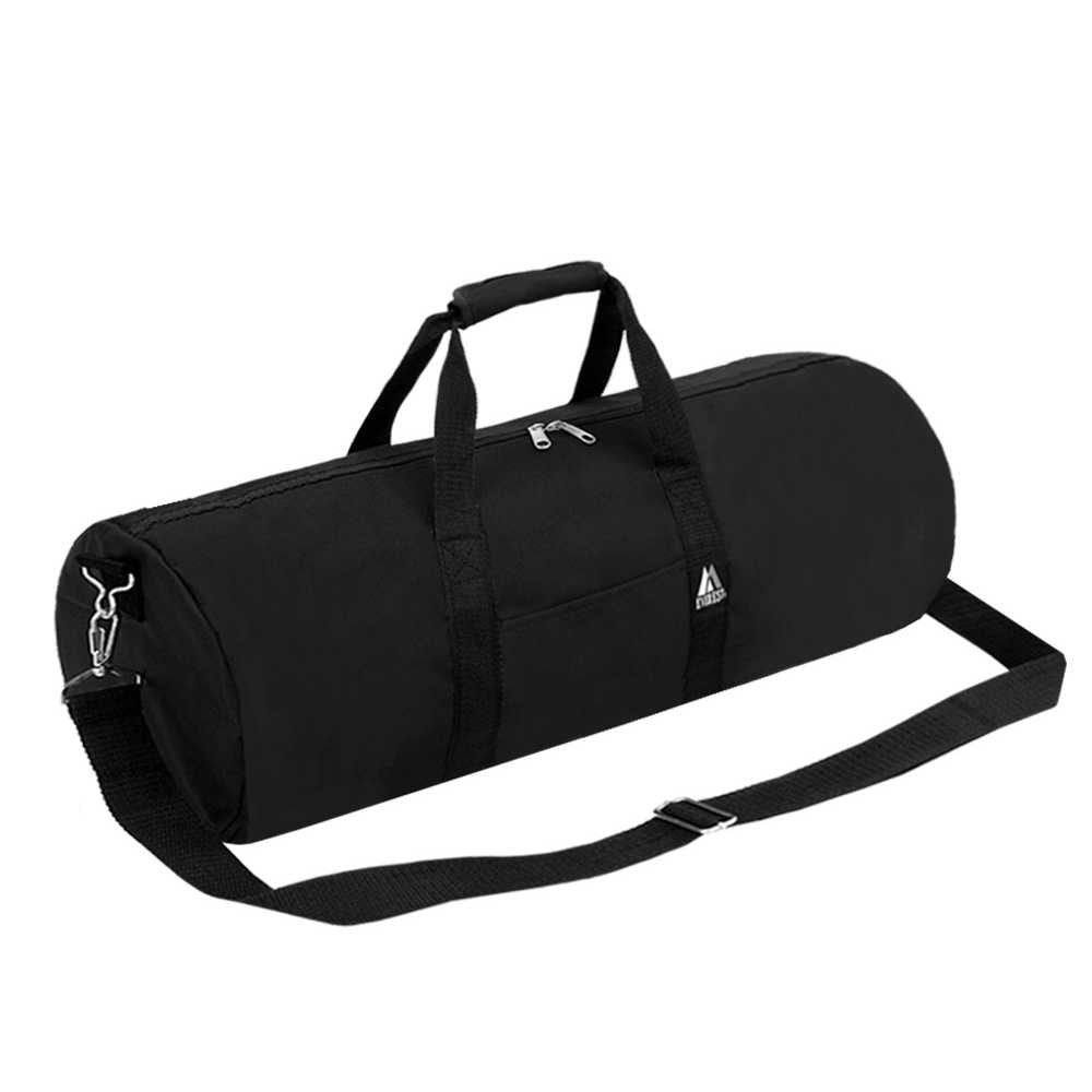 A spacious 40-inch round duffel bag made of durable 600D polyester, featuring a zippered main compartment and adjustable shoulder strap.