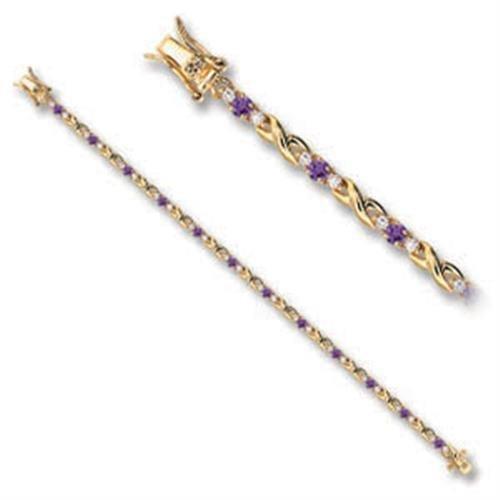 Gold brass bracelet featuring AAA Grade CZ in tanzanite color, elegantly designed for stylish wear.