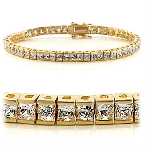 Gold brass bracelet featuring AAA grade clear CZ stones, elegantly designed for any occasion.