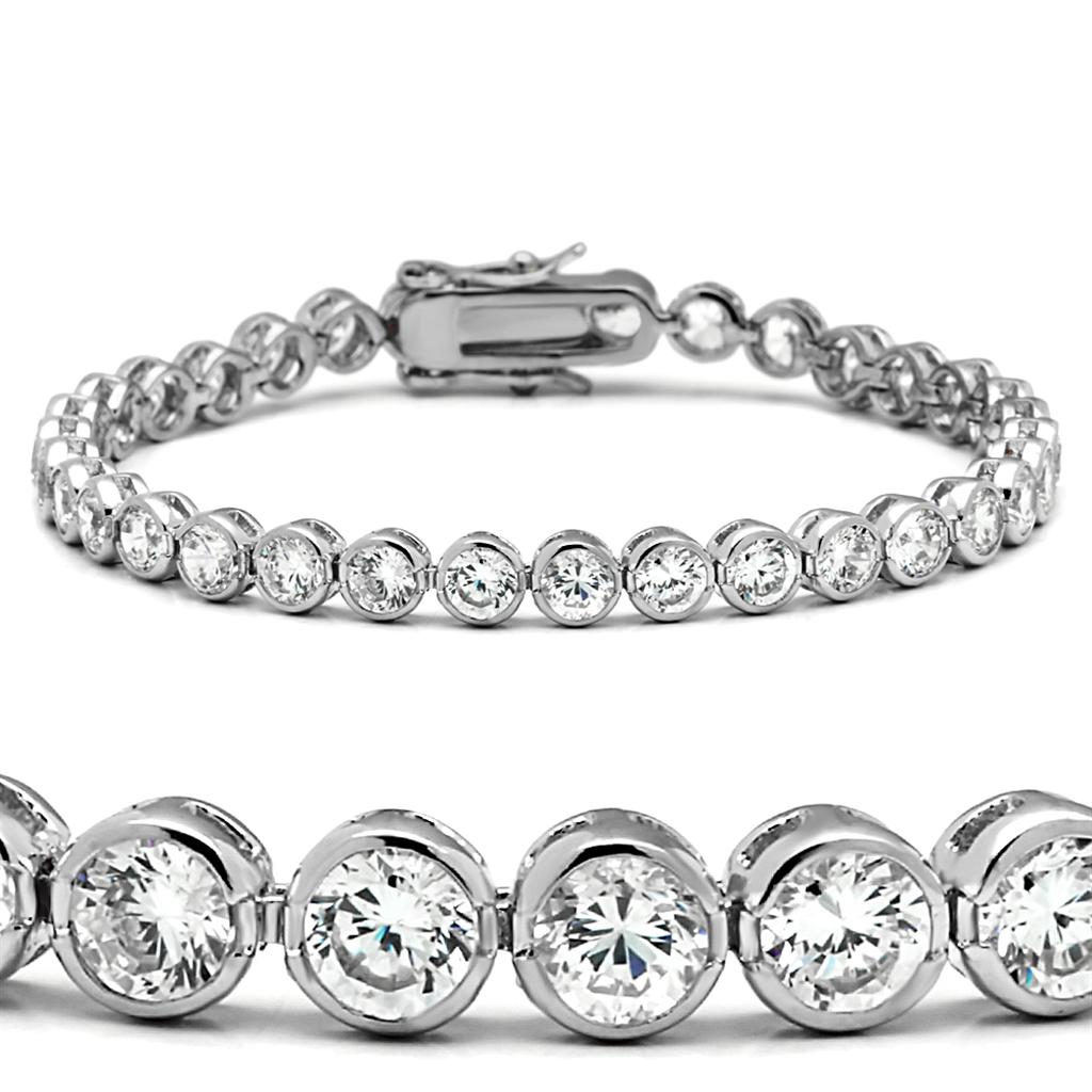 Elegant Rhodium Brass Bracelet featuring a clear AAA Grade CZ stone, showcasing its sparkling brilliance and durable design.