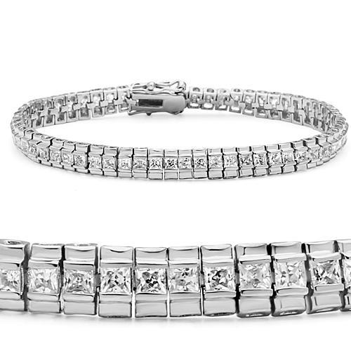 Elegant Rhodium Brass Bracelet featuring AAA Grade CZ in Clear, showcasing its sparkling center stone and luxurious finish.