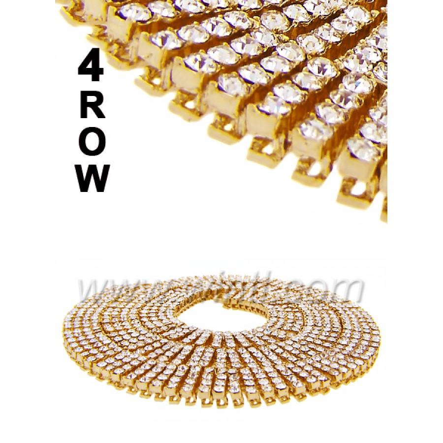 4FREEDOM 4 Row Tennis Chain featuring rhinestone crystals on an alloy base, elegantly displayed.