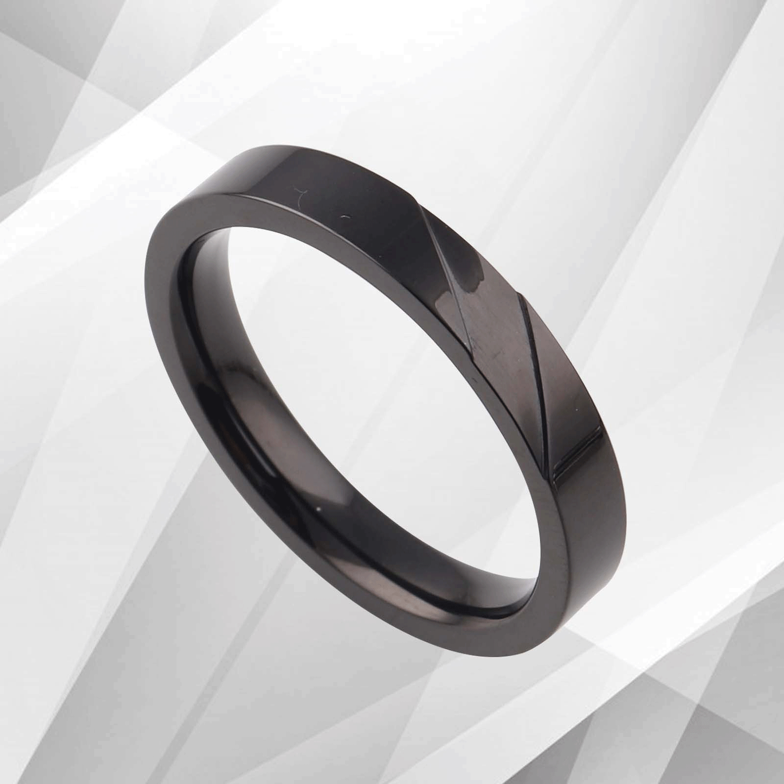 4mm Exclusive Sleek Design Engagement Ring in 18Ct Black Gold Over Titanium, showcasing a modern flat-court shape with a sparkling finish.