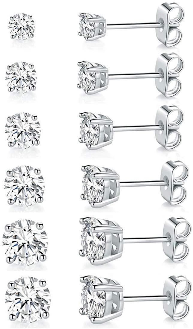 5 Pack Set of 4 Prong Stud Earrings featuring Italian design, 18K gold plating, and embellished with Austrian crystals.