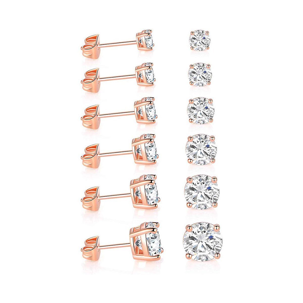 5 Pack Set of 4 Prong Stud Earrings featuring Italian design, 18K gold plating, and embellished with Austrian crystals.