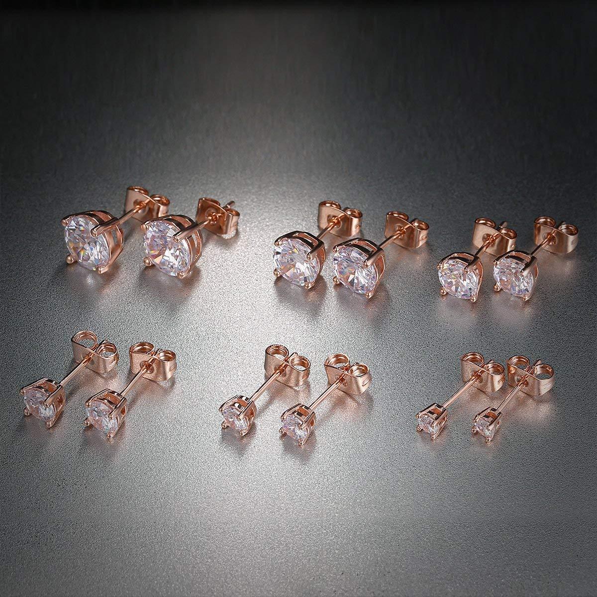 5 Pack Set of 4 Prong Stud Earrings featuring Italian design, 18K gold plating, and embellished with Austrian crystals.