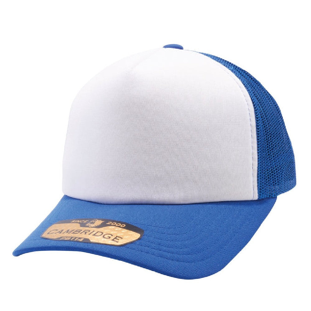 A pack of 6 stylish 5 Panel Foam Trucker Hats in various colors, featuring a mid-profile design and curved visor.