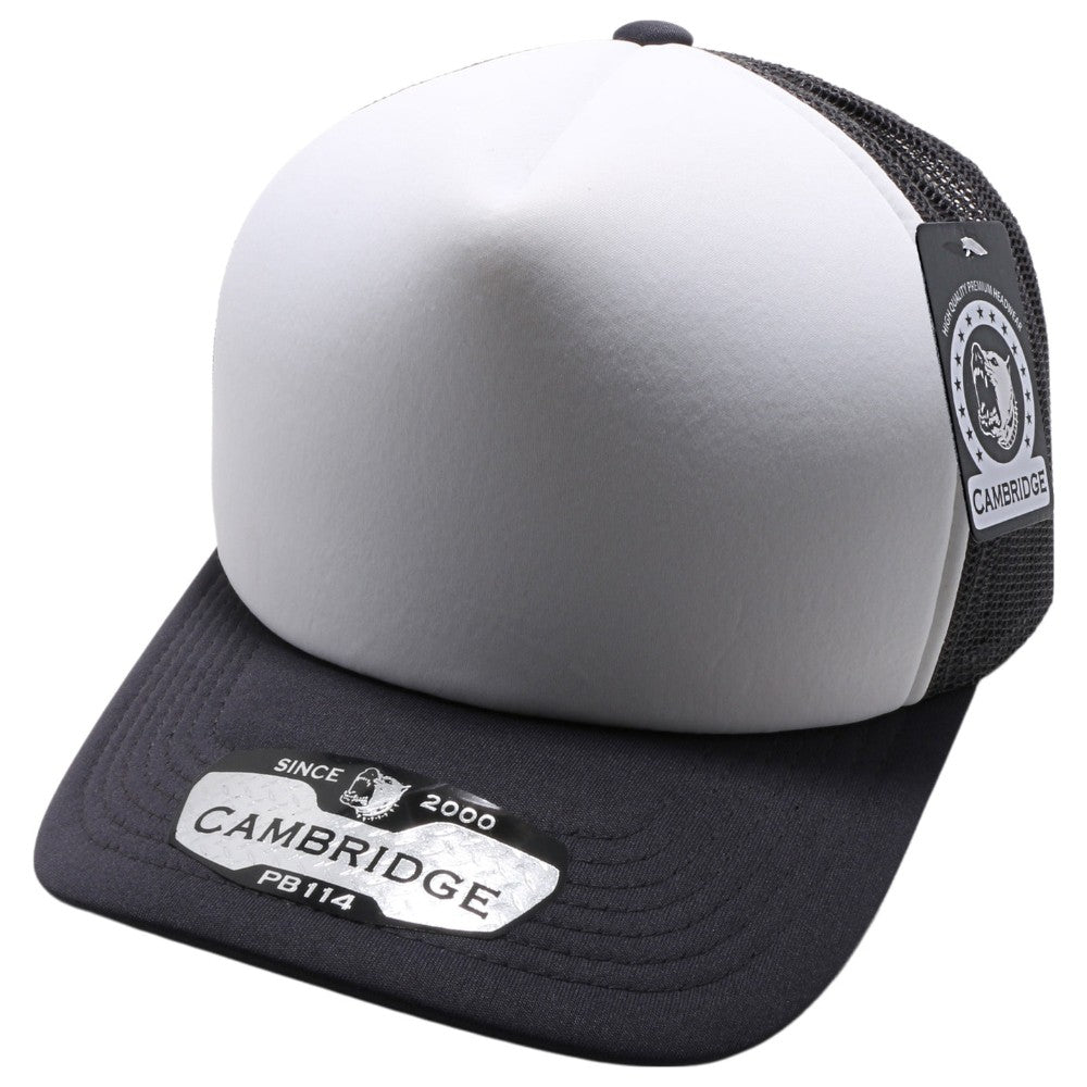 A pack of 6 stylish 5 Panel Foam Trucker Hats in various colors, featuring a mid-profile design and curved visor.