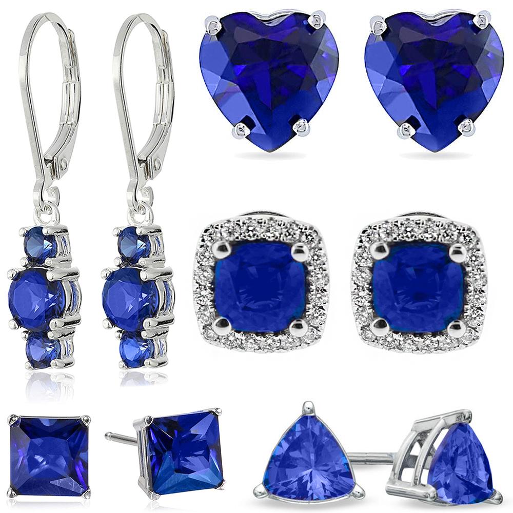 5 Piece Assorted Earring Set featuring drop, halo, heart, triangle, and princess designs, made with Austrian crystals and 18K white gold plating, presented in a luxe gift box.