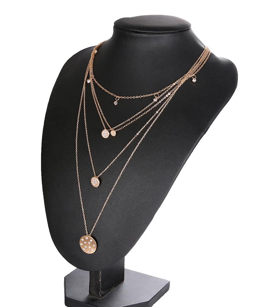 5 Piece Disc Drop Necklace in 18K Gold Plated Italy Design, featuring elegant discs and adjustable length.