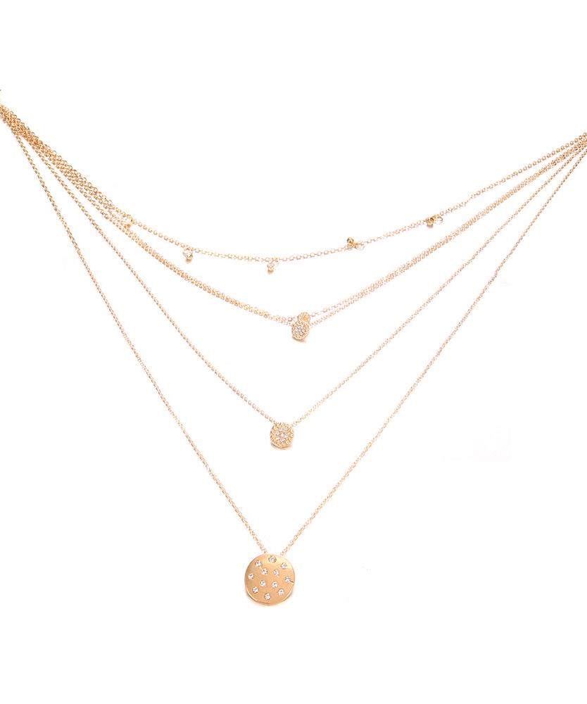 5 Piece Disc Drop Necklace in 18K Gold Plated Italy Design, featuring elegant discs and adjustable length.