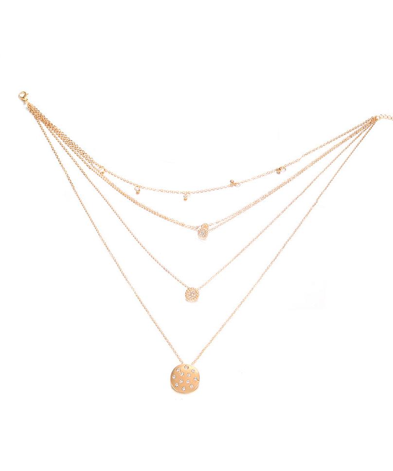 5 Piece Disc Drop Necklace in 18K Gold Plated Italy Design, featuring elegant discs and adjustable length.