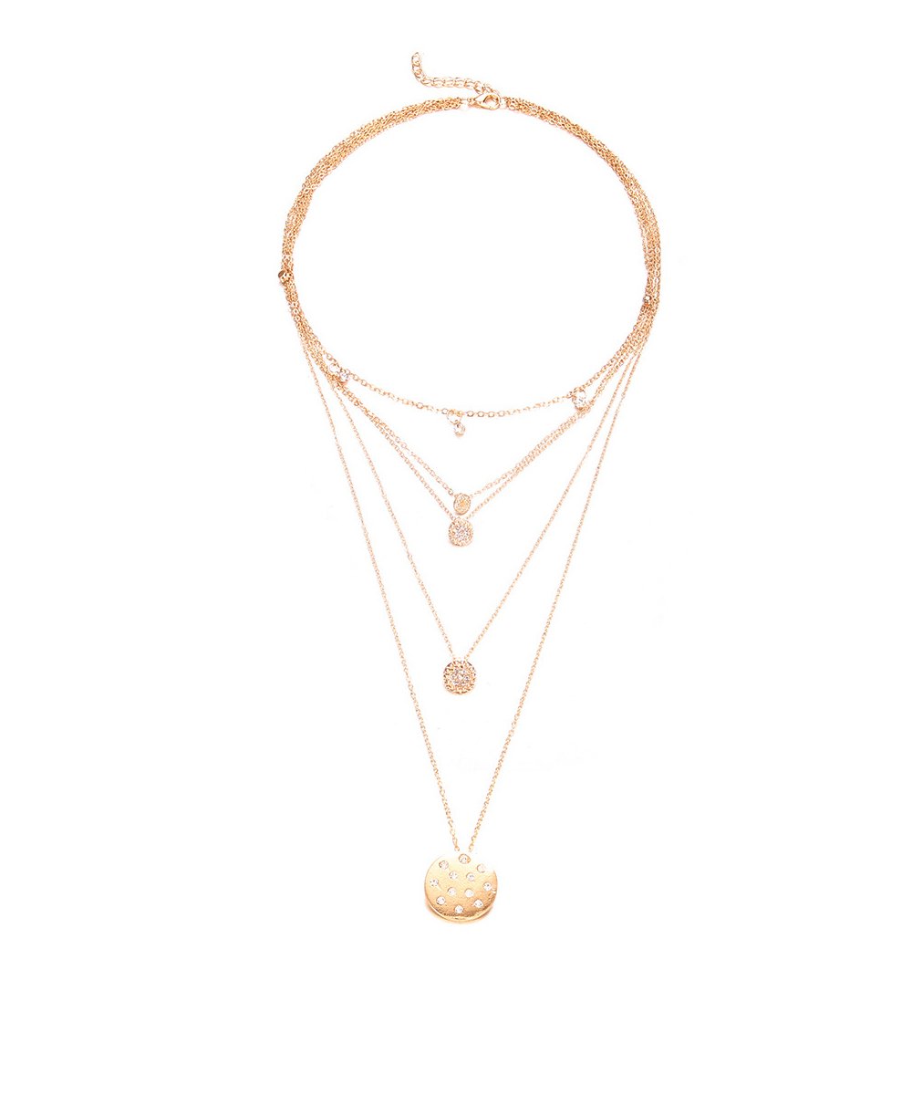 5 Piece Disc Drop Necklace in 18K Gold Plated Italy Design, featuring elegant discs and adjustable length.