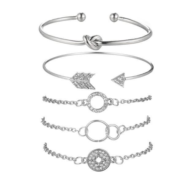 5 Piece Pav'e Loveknot Bracelet Silver Set featuring elegant silver plating and sparkling white crystal pav'e.