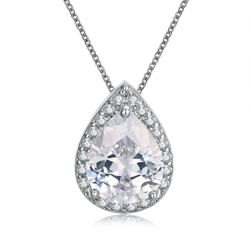 5.00 CT Teardrop Pave Necklace in 18K White Gold Plated with sparkling crystals, showcasing an elegant teardrop design.