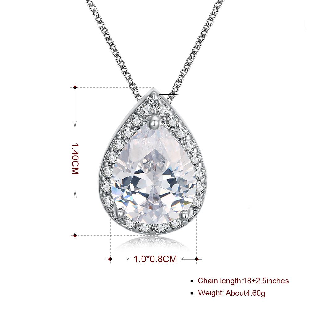 5.00 CT Teardrop Pave Necklace in 18K White Gold Plated with sparkling crystals, showcasing an elegant teardrop design.