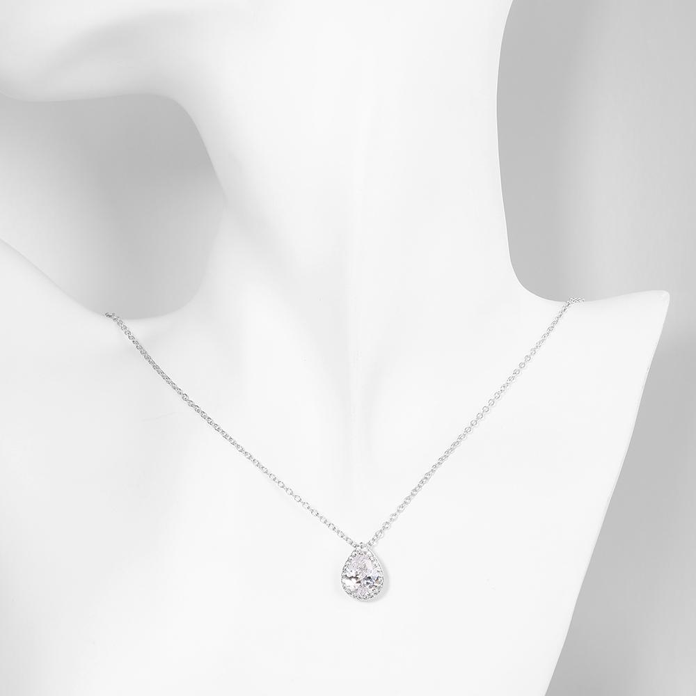 5.00 CT Teardrop Pave Necklace in 18K White Gold Plated with sparkling crystals, showcasing an elegant teardrop design.