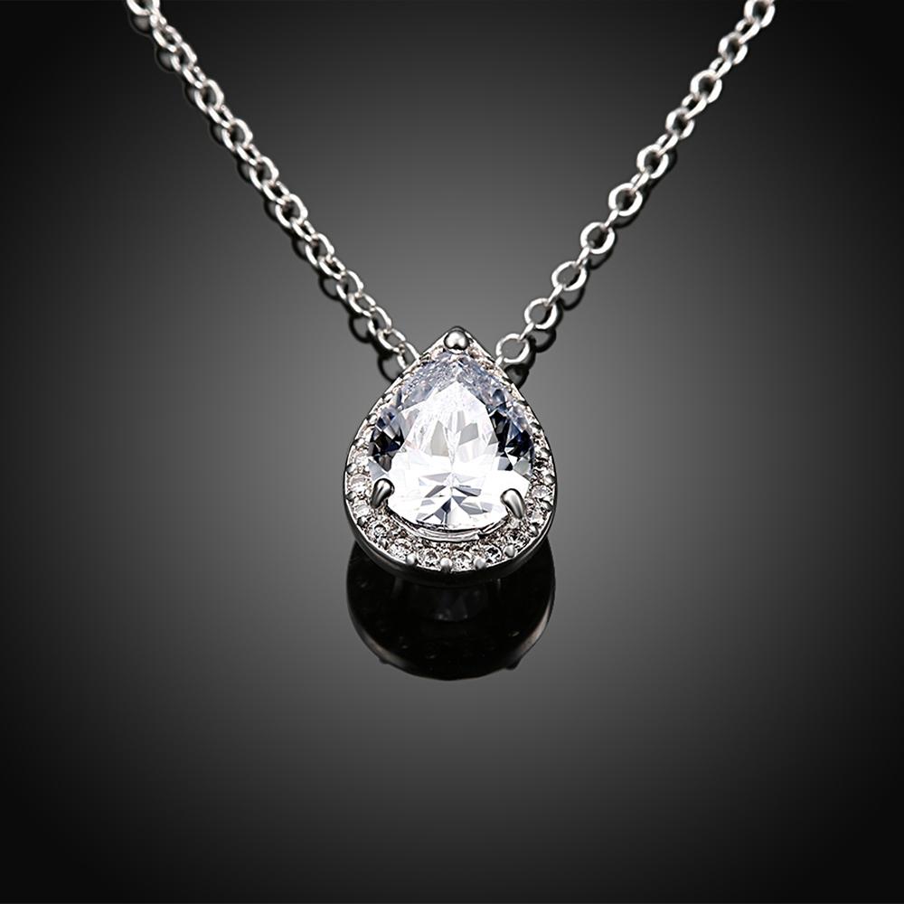 5.00 CT Teardrop Pave Necklace in 18K White Gold Plated with sparkling crystals, showcasing an elegant teardrop design.