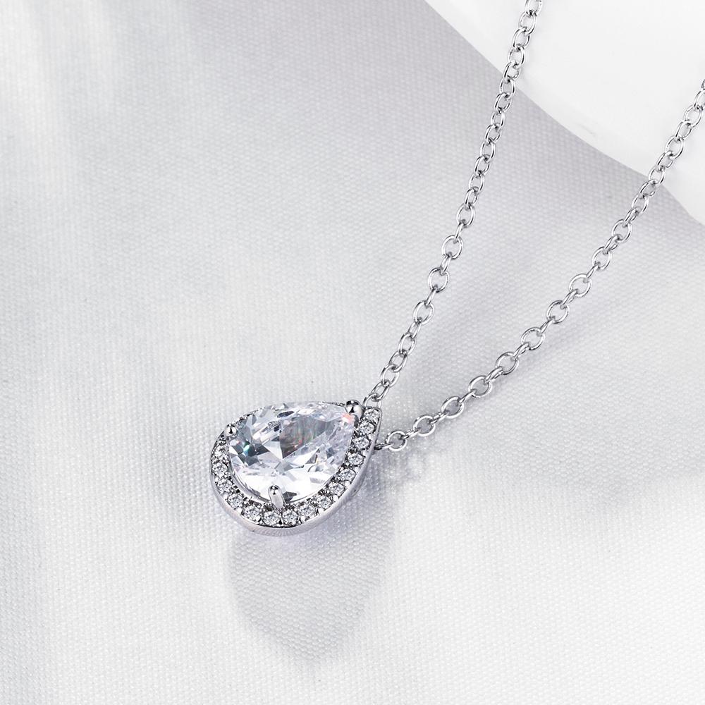 5.00 CT Teardrop Pave Necklace in 18K White Gold Plated with sparkling crystals, showcasing an elegant teardrop design.