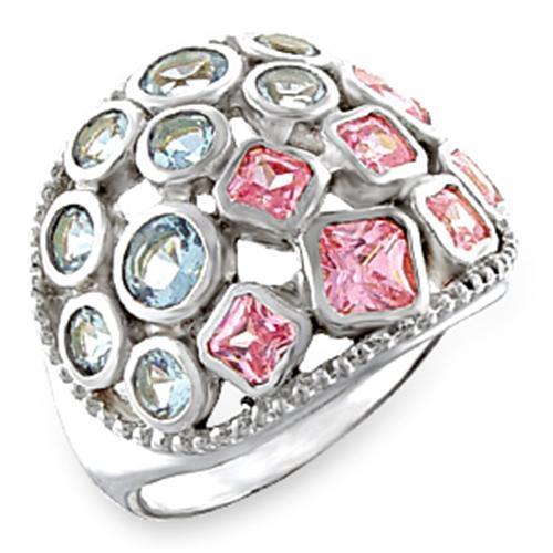 High-Polished 925 Sterling Silver Ring featuring a multi-color AAA Grade CZ center stone, elegantly designed for any occasion.