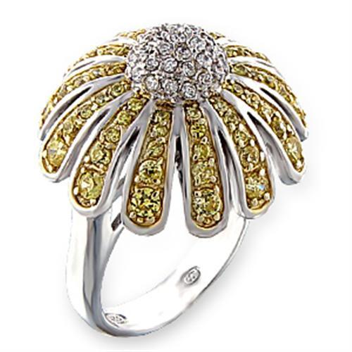 Elegant 51017 Reverse Two-Tone 925 Sterling Silver Ring featuring AAA Grade CZ stones in topaz color, showcasing a modern design.