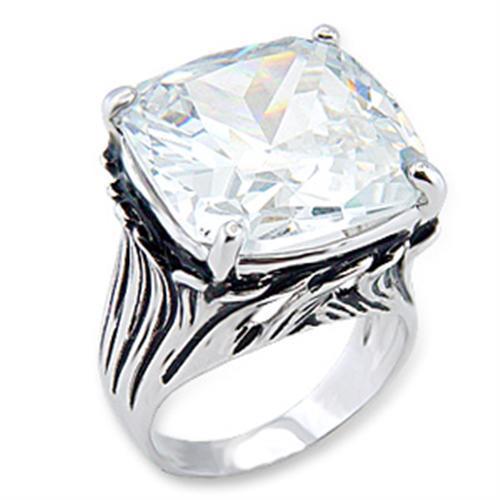 A stunning rhodium brass ring featuring a clear AAA Grade cubic zirconia stone, showcasing elegance and sophistication.