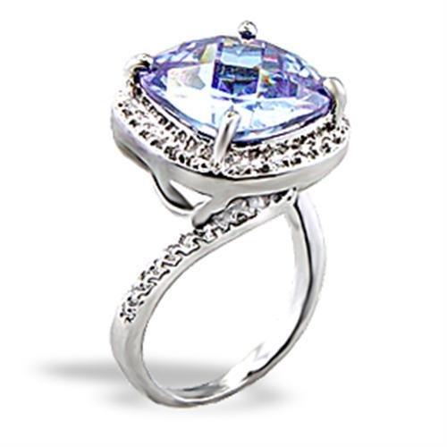 5X012 Rhodium Brass Ring featuring AAA Grade CZ in Light Amethyst, showcasing its elegant design and sparkling center stone.