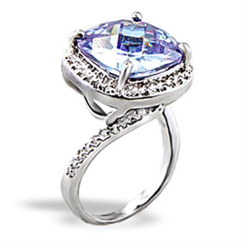 5X012 Rhodium Brass Ring featuring AAA Grade CZ and light amethyst stone, showcasing a luxurious design.