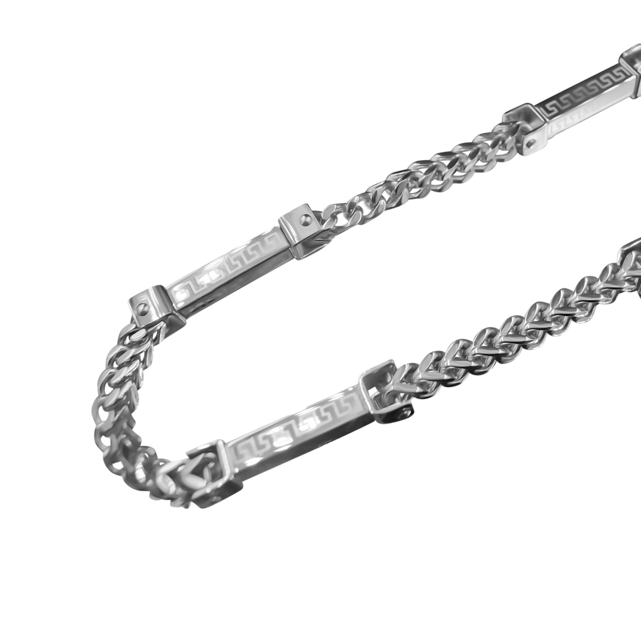 6 MM Solid Steel FV 24" Chain with 9" Matching Bracelet featuring Franco and Greek key design in stainless steel.