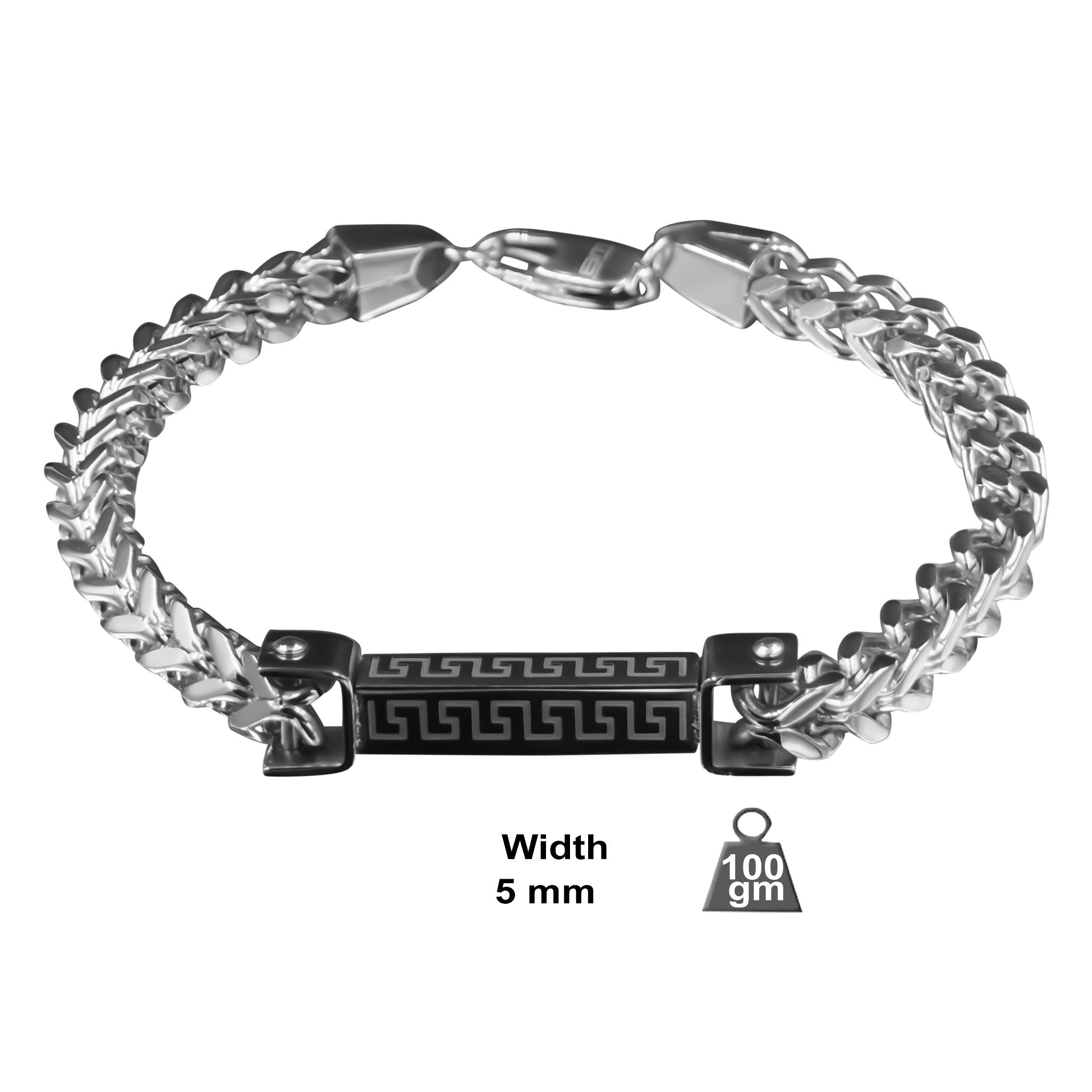 6 MM Solid Steel FV 24" Chain with 9" Matching Bracelet featuring Franco and Greek key design in stainless steel.