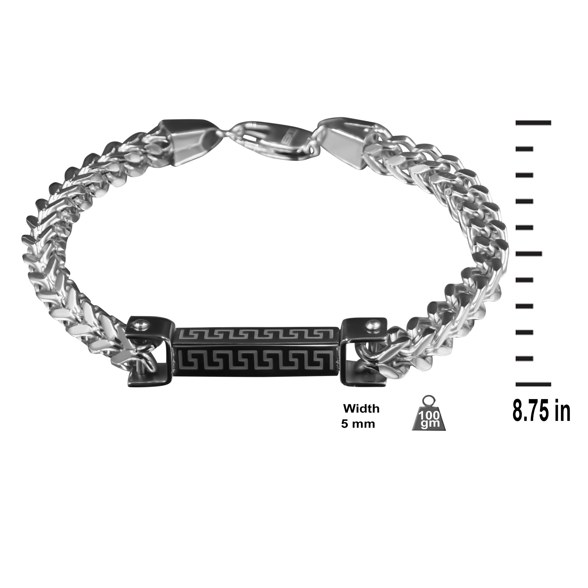 6 MM Solid Steel FV 24" Chain with 9" Matching Bracelet featuring Franco and Greek key design in stainless steel.