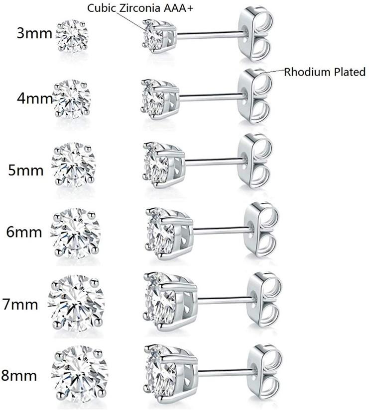 Elegant 6 Piece Graduating Classic Elements Studs in 14K White Gold Plated with princess cut white stones.