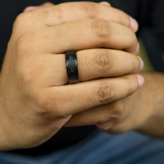 6mm Matt Black Buddhist Tibetan Spinner Prayer Ring, showcasing a sleek design with a rotating feature, crafted from stainless steel.