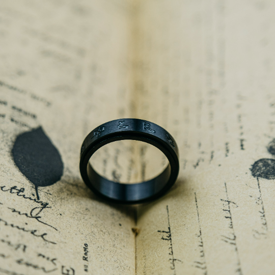 6mm Matt Black Buddhist Tibetan Spinner Prayer Ring, showcasing a sleek design with a rotating feature, crafted from stainless steel.