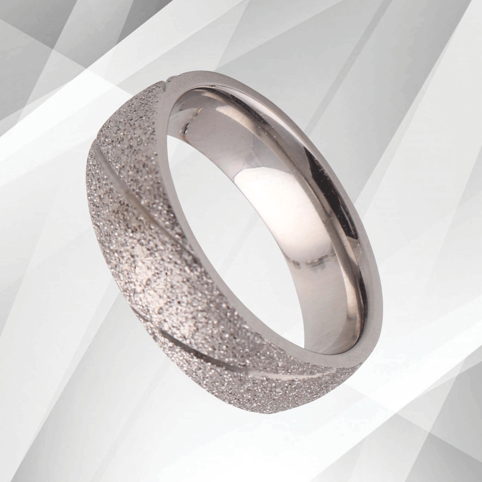 6mm men's tungsten ring with sand finish and 18Ct white gold plating, showcasing its elegant design and comfort fit.