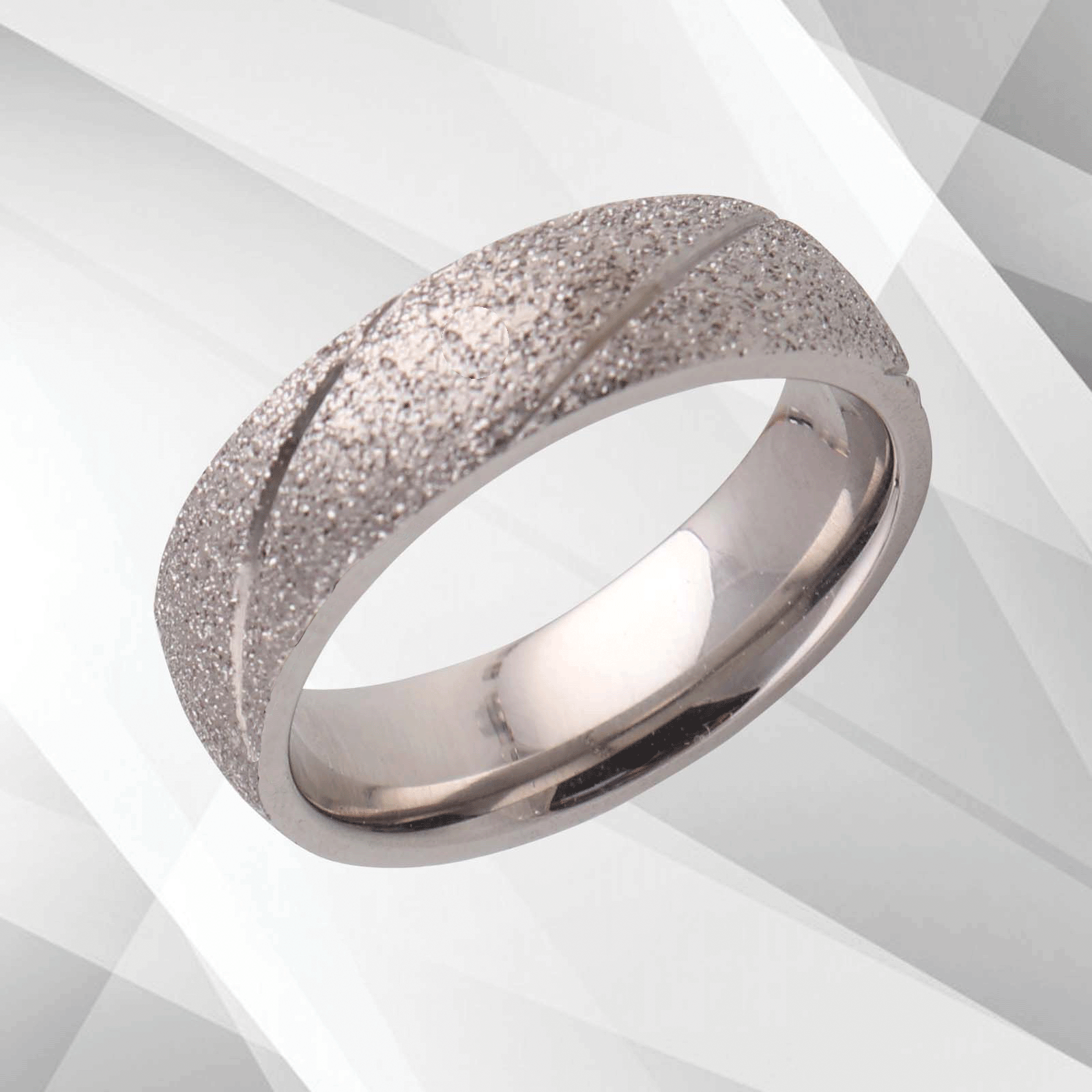 6mm men's tungsten ring with sand finish and 18Ct white gold plating, showcasing its elegant design and comfort fit.