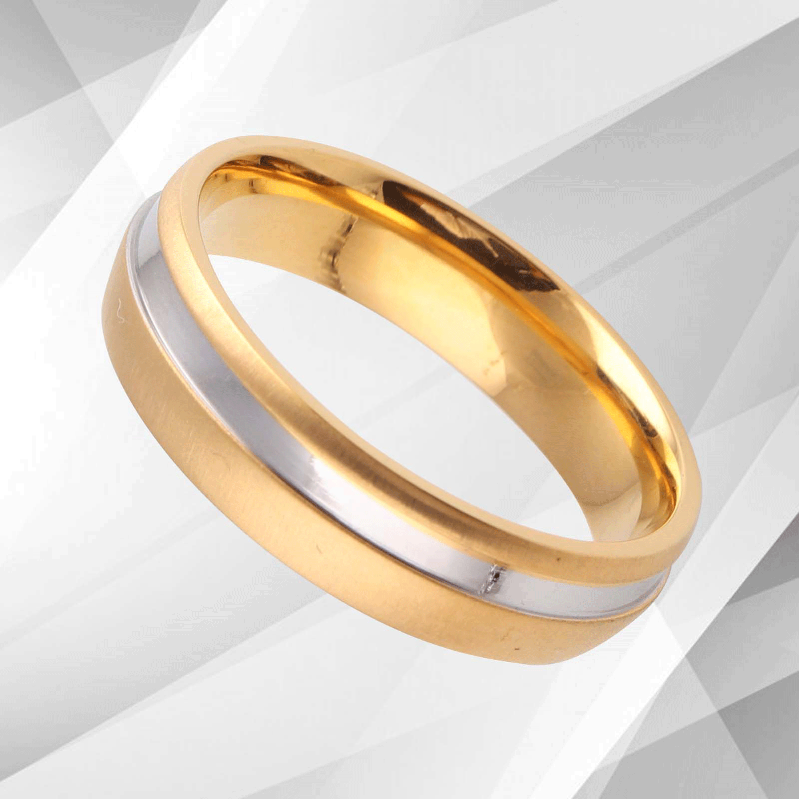 6mm Men's Titanium Engagement Wedding Anniversary Band Ring with 18Ct gold finish, showcasing a sparkling design and comfort fit.