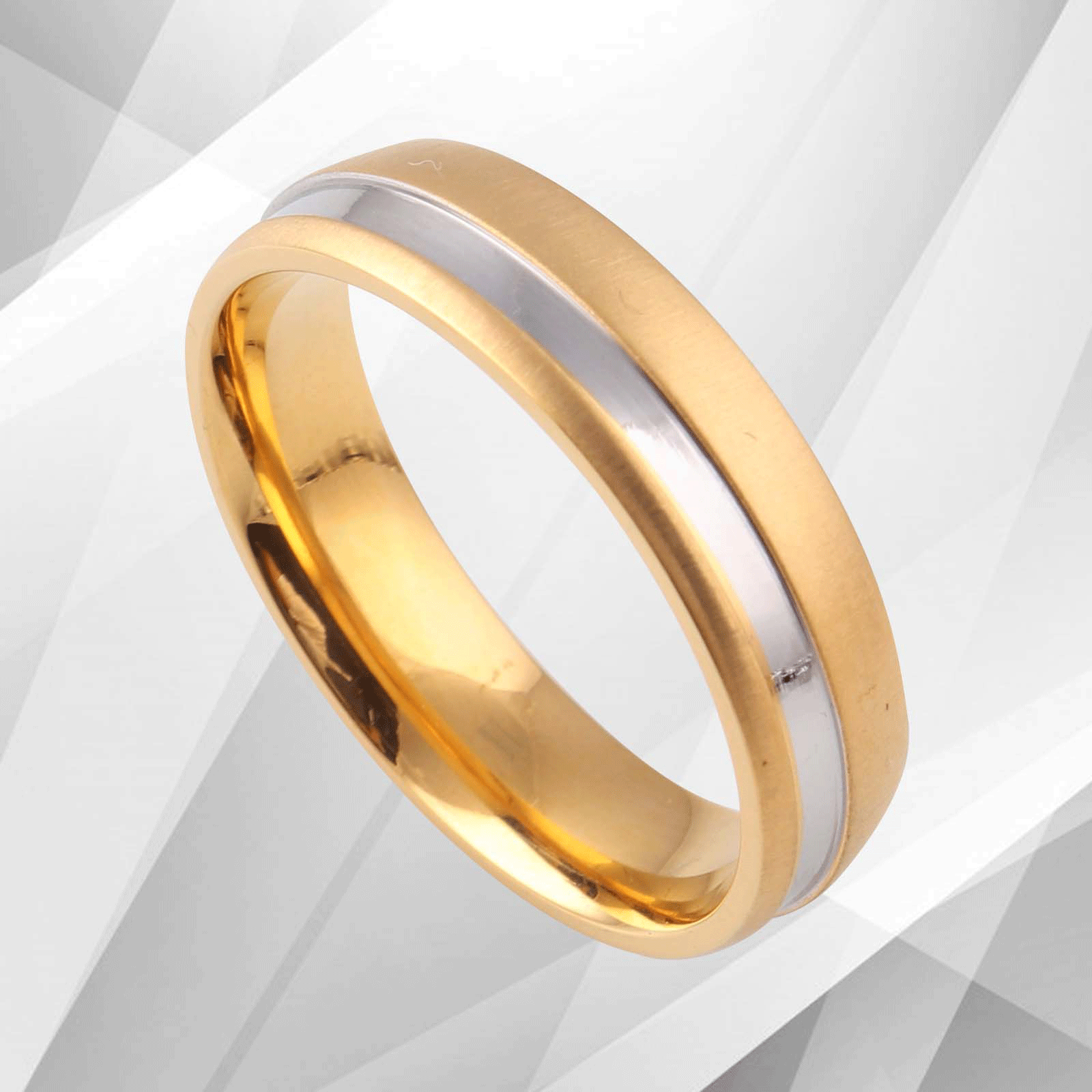 6mm Men's Titanium Engagement Wedding Anniversary Band Ring with 18Ct gold finish, showcasing a sparkling design and comfort fit.