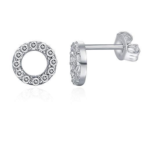 Elegant 6mm Pave Disc Stud Earrings with Crystals in 14K White Gold Plated, showcasing a sparkling design perfect for any occasion.