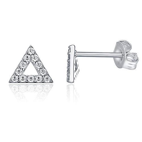 6mm Pave Triangle Stud Earrings in 14K white gold plating with sparkling crystals, showcasing a chic and elegant design.