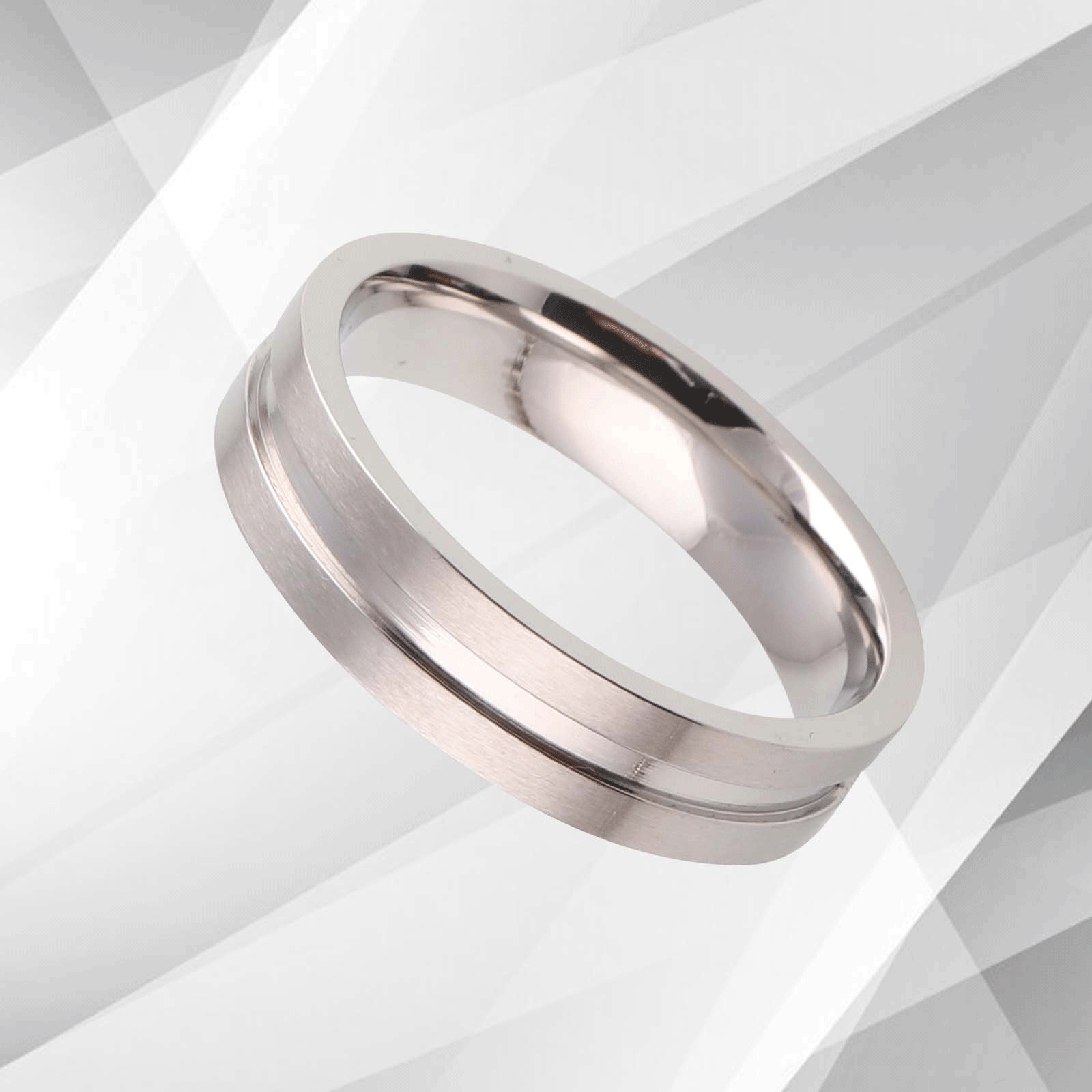 6mm wide men's flat titanium wedding band with 18Ct white gold finish, showcasing a combination of matt and sparkling textures.